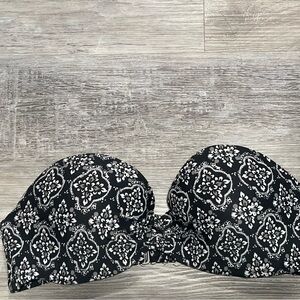Hollister Black and White Floral Strapless Swim Top